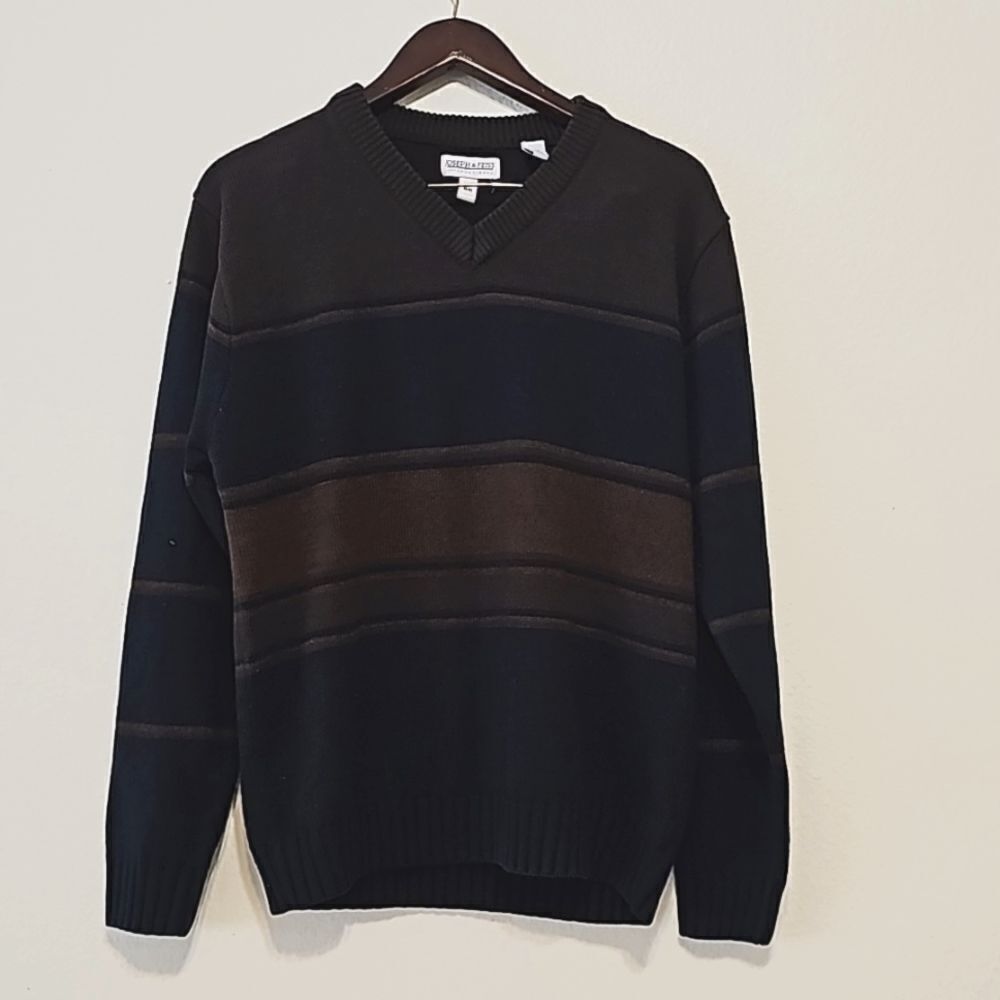 Joseph & Feiss International  Black Brown Check Knit Grandpa Sweater M‎